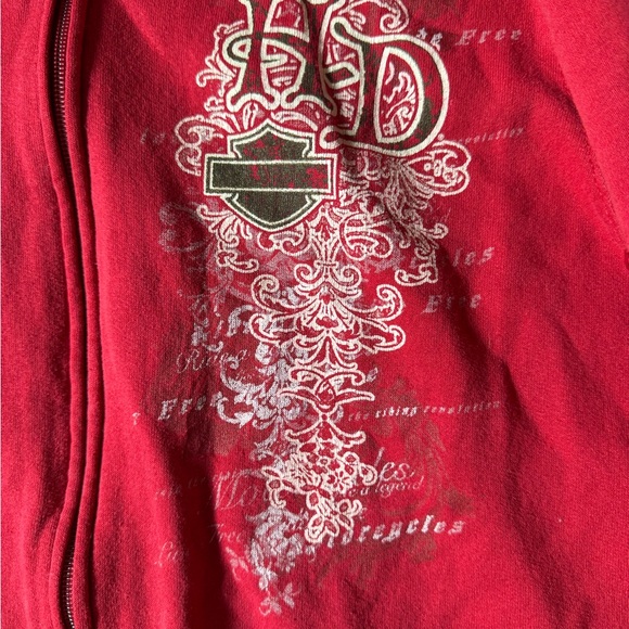 Harley-Davidson Red Zip-Up Hoodie with White Graphic - Picture 3 of 5